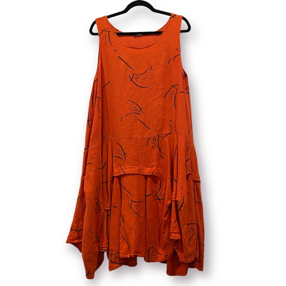 MADE IN ITALY Linen Midi Dress Burnt Orange Lagenlook Layered Sleeveless Large